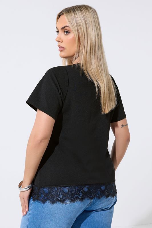 LIMITED COLLECTION Plus Size Black V-Neck Lace Hem Top | Yours Clothing 2