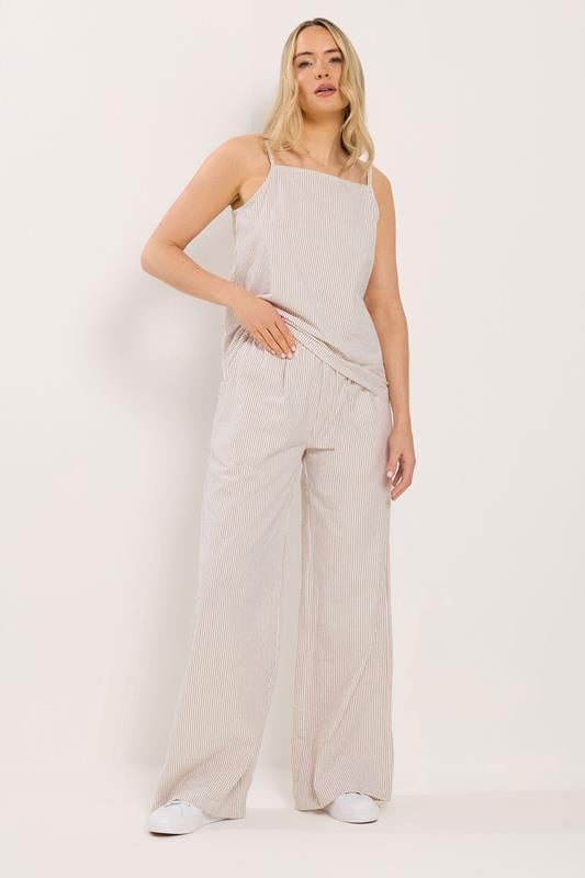 LTS Tall Women's Set Camel Brown Stripe Cotton Vest Top & Trousers | Long Tall Sally  1
