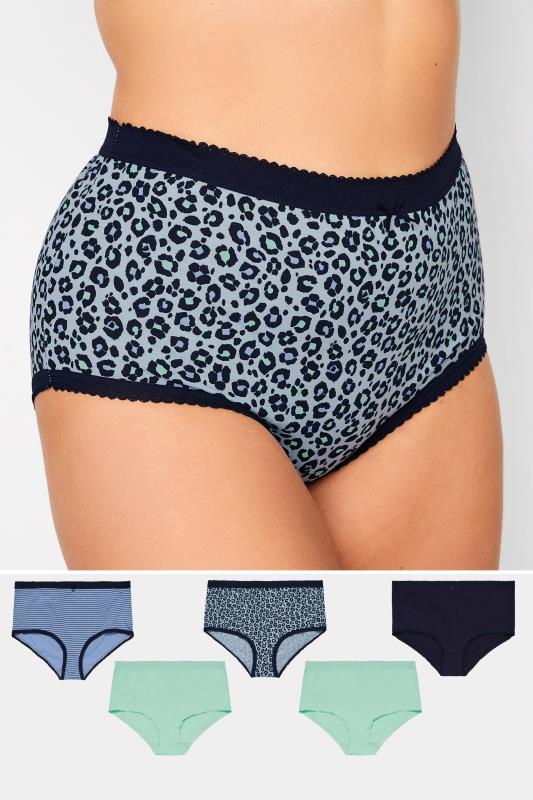 YOURS Curve Plus Size 5 PACK Blue Leopard Print Full Briefs | Yours Clothing  1