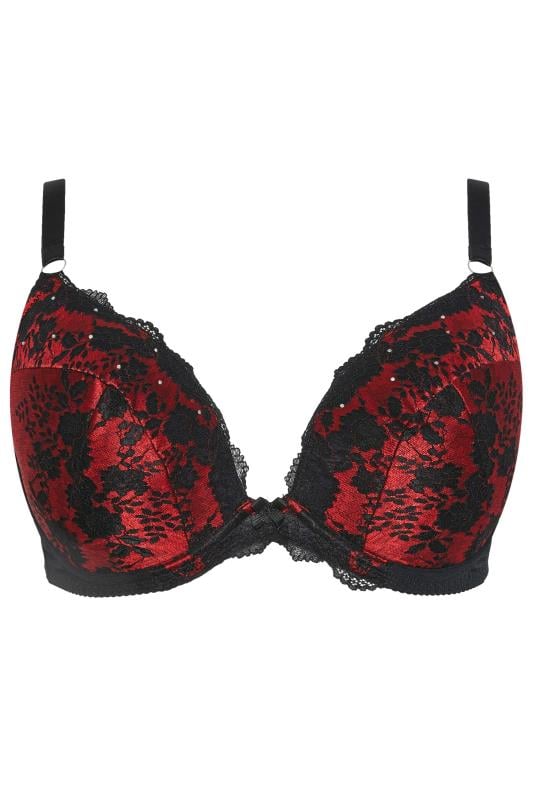 YOURS Plus Size Red Lace Detail Padded Underwired Plunge Bra