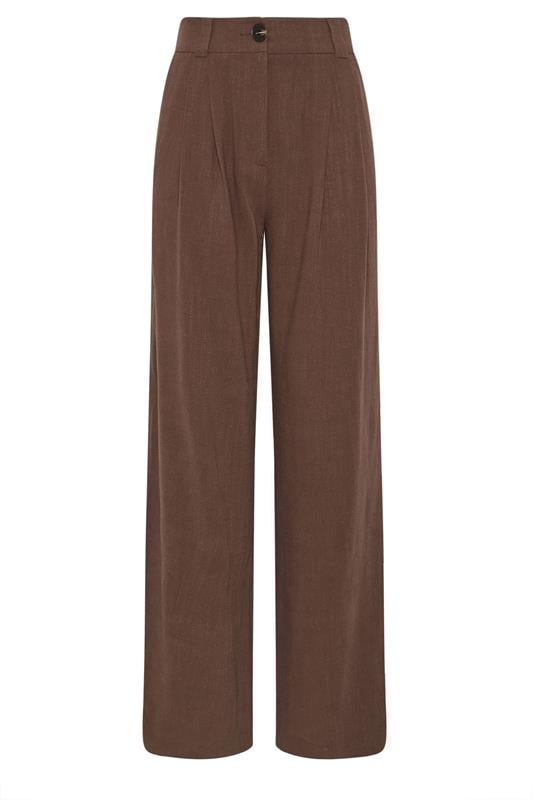 LTS Tall Women's Chocolate Brown Linen Pleated Wide Leg Trousers | Long Tall Sally 6