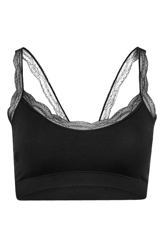 Plus Size Black Lace Trim Seamless Padded Non-Wired Bralette | Yours Clothing 3