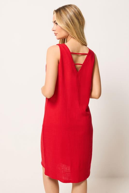 M&Co Red V-Neck Linen Shift Dress | M&Co 4