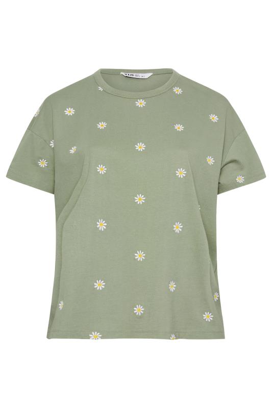 LIMITED COLLECTION Plus Size Green Embroidered Daisy T-Shirt | Yours Clothing 5