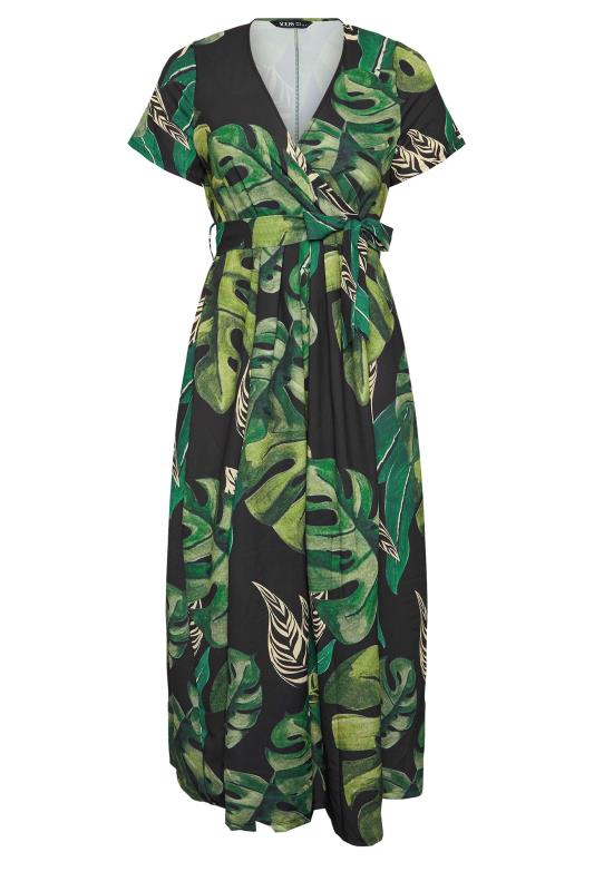 YOURS Plus Size Black Leaf Print Short Sleeve Wrap Maxi Dress | Yours Clothing 5