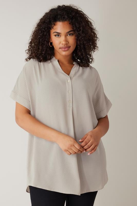  EVANS Curve Grey Woven Check Blouse