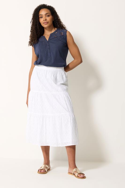 M&Co Navy Blue Floral Embroidered Cotton Vest Top | M&Co 1