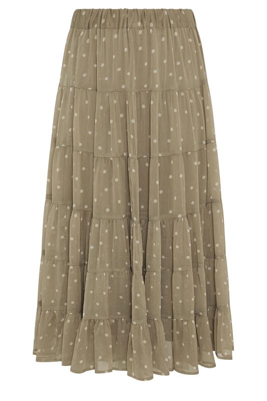 LIMITED COLLECTION Curve Natural Brown Polka Dot Chiffon Skirt | Yours Clothing 5