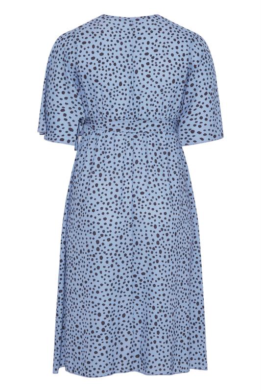 YOURS LONDON Curve Blue Dalmatian Print Midi Wrap Dress 7