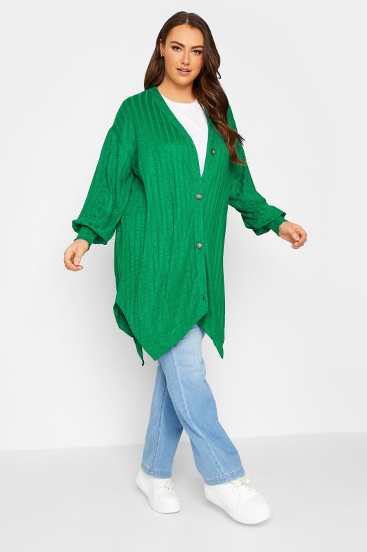Plus Size Green Textured V-Neck Cardigan | Yours Clothing 2