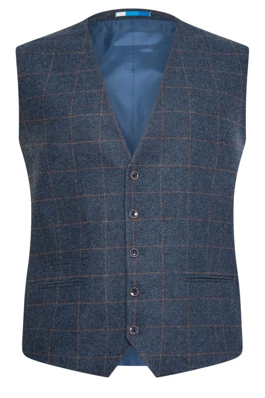 BadRhino Big & Tall Blue Wool Mix Check Suit Waistcoat | BadRhino 5