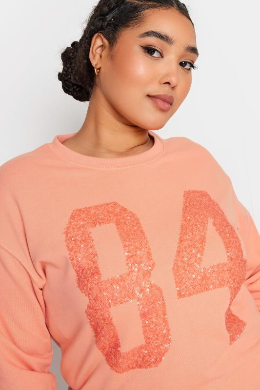 YOURS Plus Size Orange '84' Sequin Embellished Sweatshirt | Yours Clothing 4