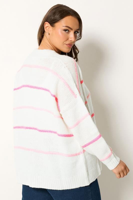 YOURS Plus Size White & Pink Stripe Knitted Cardigan | Yours Clothing 2