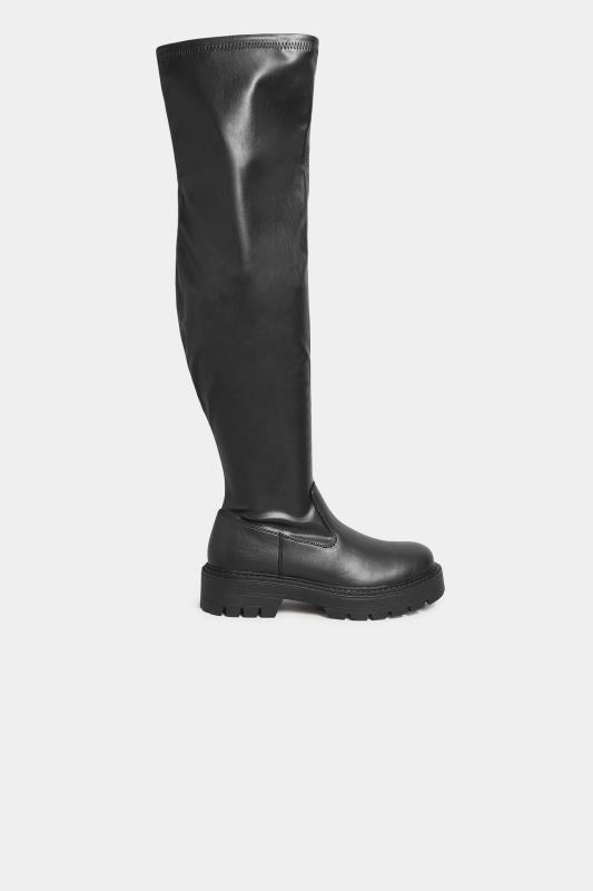 LIMITED COLLECTION Black Over The Knee Chunky Boots In Wide E Fit & Extra Wide EEE Fit 2