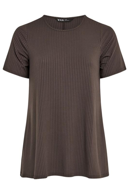 YOURS Plus Size Chocolate Brown Ribbed T-Shirt | Yours Clothing 5