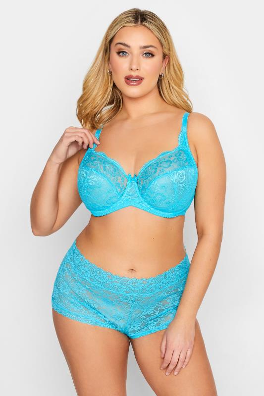 Bright Blue Stretch Lace Non-Padded Underwired Balcony Bra | Yours Clothing 2