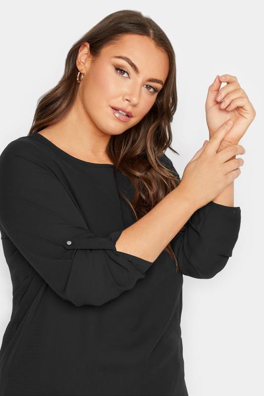 YOURS Plus Size Black Tab Sleeve Blouse | Yours Clothing 4