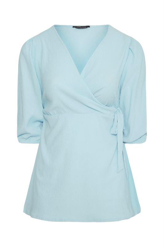 LIMITED COLLECTION Curve Light Blue Crinkle Wrap Top_X.jpg
