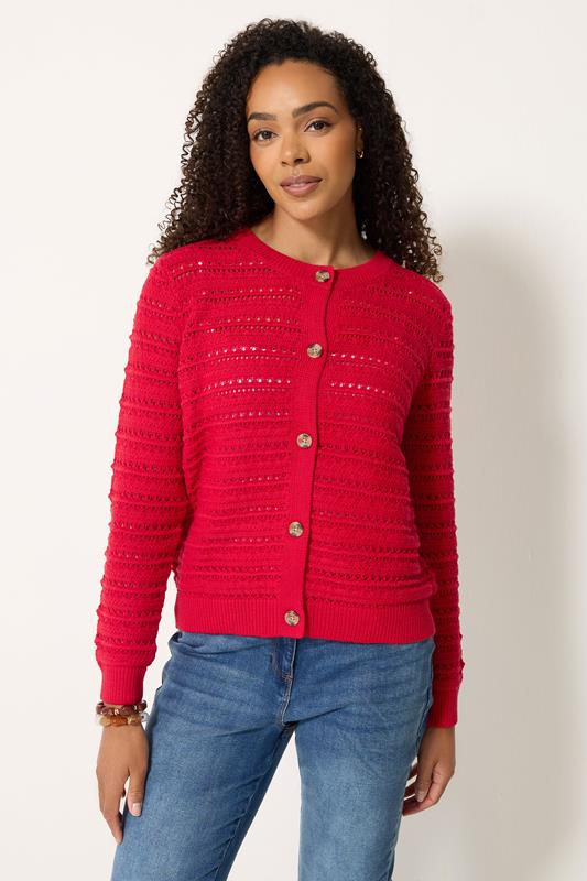  M&Co Red Crew Neck Crochet Cardigan