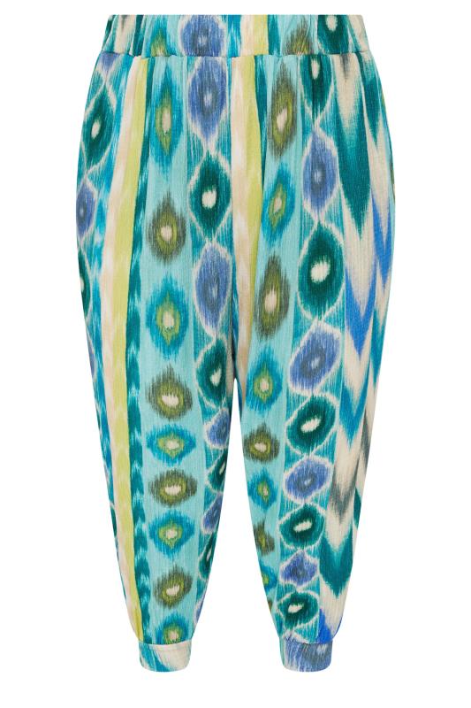 YOURS Plus Size Blue Abstract Print Textured Cropped Harem Trousers | Yours Clothing 5