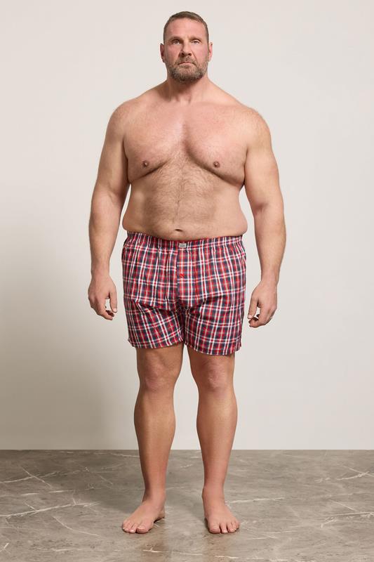 D555 Big & Tall 2 PACK Blue & Red Check Print Boxers | BadRhino 2