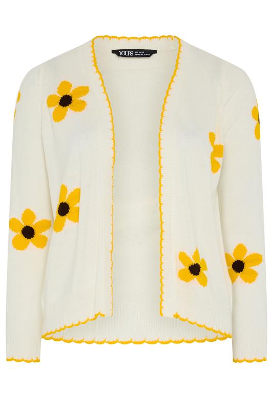 YOURS Curve Ivory White Sunflower Knitted Cardigan | Yours Clothing 6