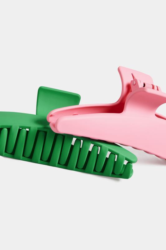 2 PACK Green & Pink Hair Claw Clips | Yours Clothing 5