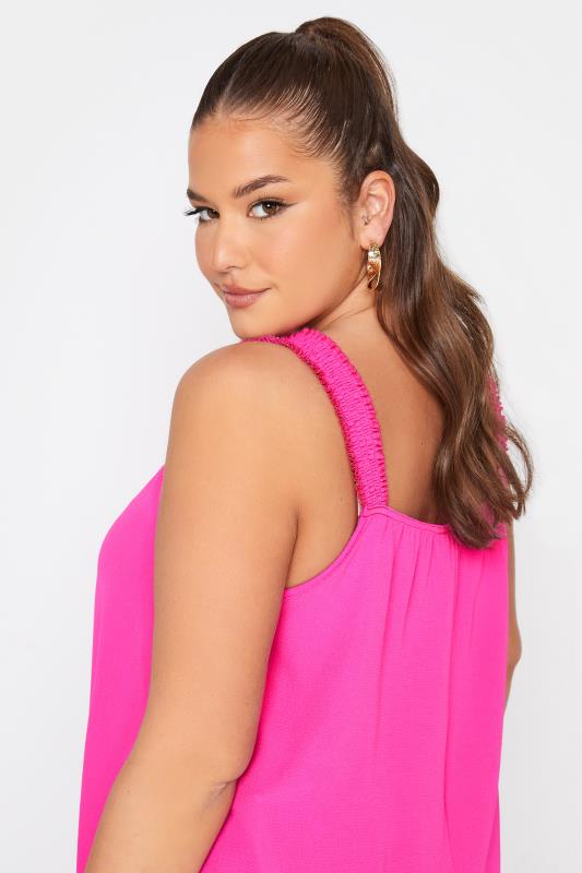 LIMITED COLLECTION Plus Size Hot Pink Shirred Strap Vest Top | Yours Clothing 5