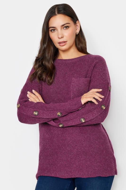  Grande Taille LTS Tall Purple Button Long Sleeve Jumper