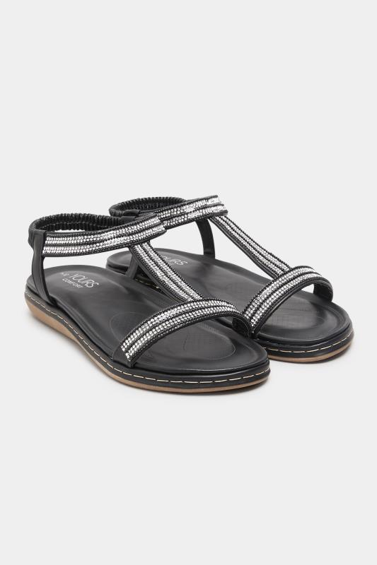 Plus Size Black Diamante Strap Sandals In Extra Wide Fit | Yours Clothing 2