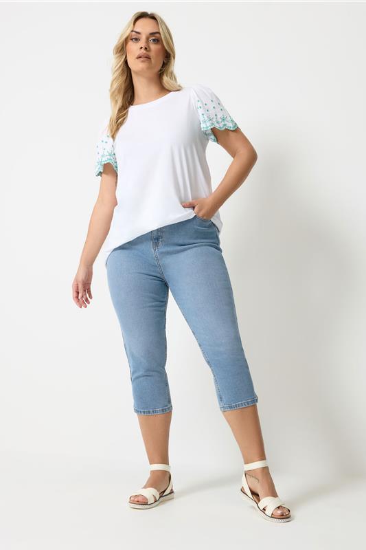 YOURS Plus Size Light Blue Capri AVA Jeans | Yours Clothing 1