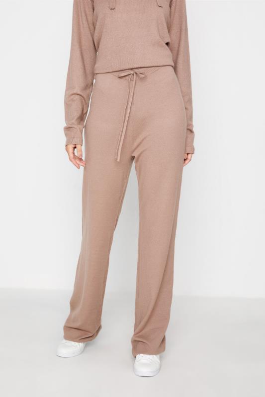 Tall  Tall Beige Brown Knitted Wide Leg Trousers