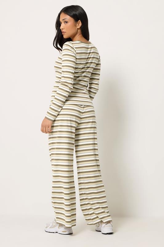 PixieGirl Petite Women's Set Brown Stripe Cotton Button Top & Wide Leg Trousers | PixieGirl 2