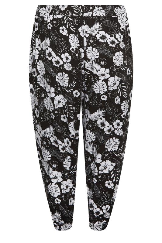 YOURS Plus Size Black Floral Cropped Jersey Harem Joggers | Yours Clothing 6