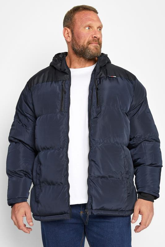 D555 Big & Tall Blue Hooded Puffer Jacket | BadRhino 1