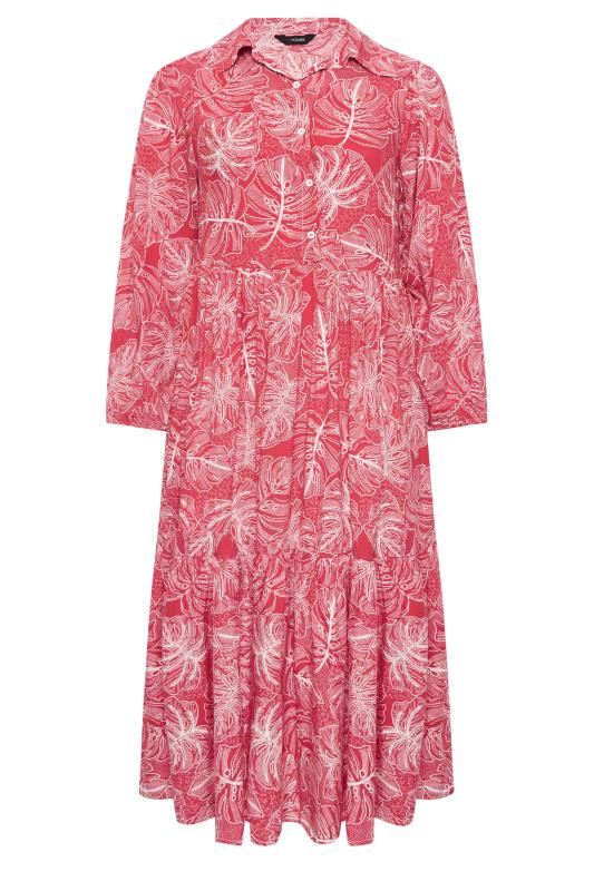 YOURS Curve Plus Size Red Leaf Print Shirt Dress | Yours Clothing  6