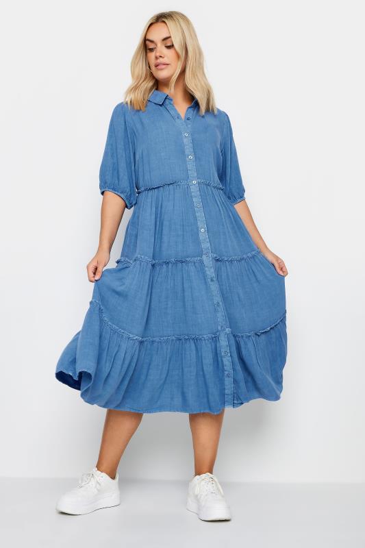 YOURS Plus Size Blue Midaxi Shirt Dress | Yours Clothing 3