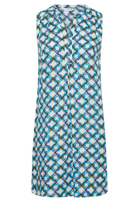 Curve Blue Geometric Print Sleeveless Shirt Dress 6