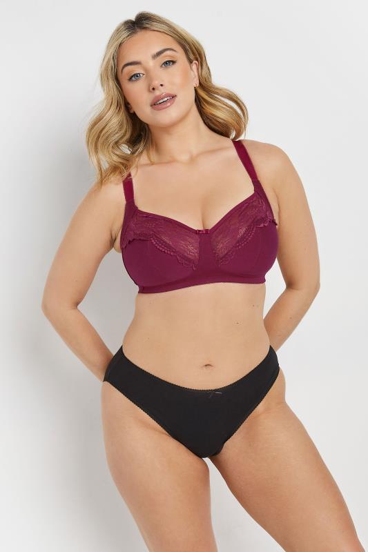 M&Co 2 PACK Black & Burgundy Red Cotton Lace Trim Bras | M&Co 4