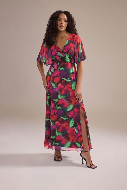  M&Co Robe cache-cœur longue à manches ange en mesh violet à fleurs