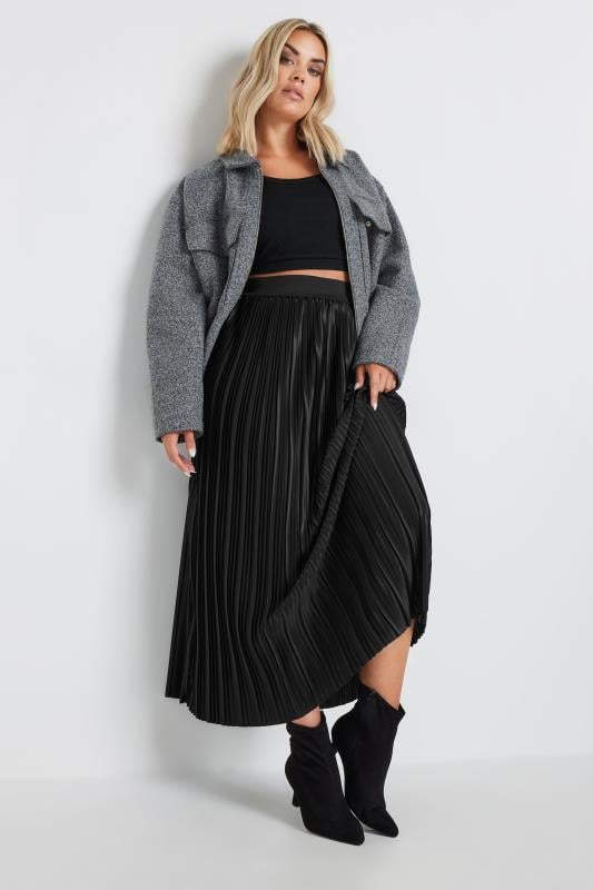 YOURS Plus Size Black Pleated Maxi Skirt Yours Clothing