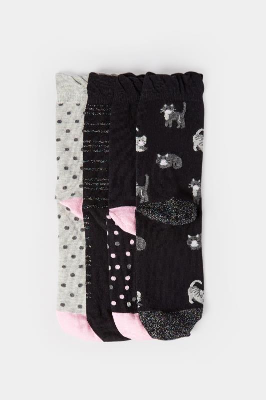 4 PACK Black Cat Print Ankle Socks | Yours Clothing  4