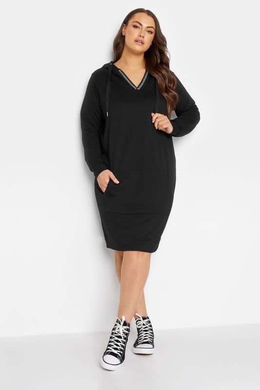 Curve Plus Size Black Hoodie Midi Dress | Yours Clothing 2