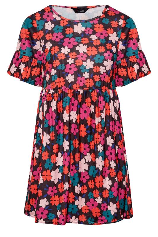Curve Black & Pink Floral Short Sleeve Tunic Dress | Yours Clothing 6