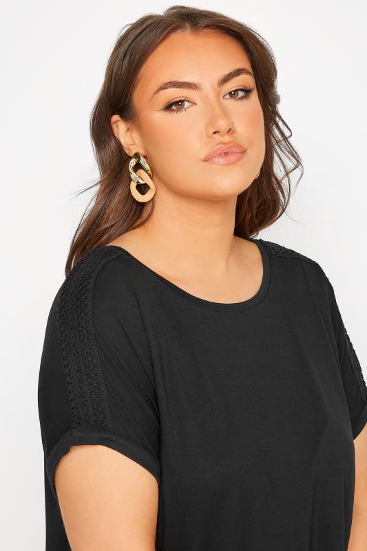 Plus Size Black Crochet Shoulder T-Shirt | Yours Clothing 5