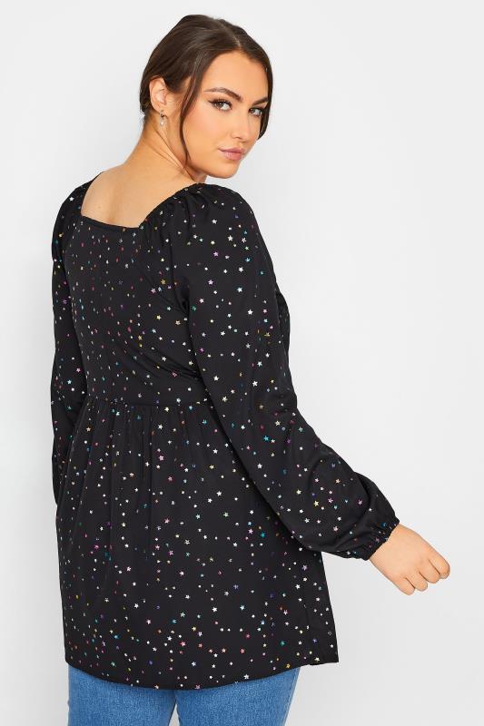 LIMITED COLLECTION Plus Size Black & Rainbow Star Peplum Blouse | Yours Clothing 3