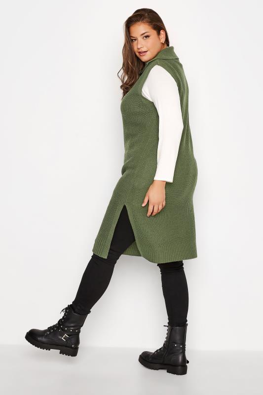 Plus Size Khaki Green Zip Neck Longline Vest Top | Yours Clothing 3