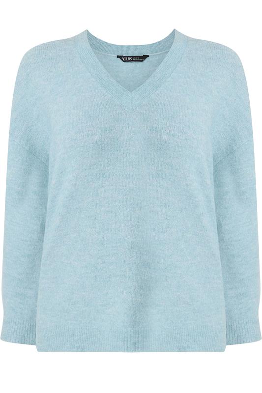 YOURS Plus Size Blue V-Neck Soft Touch Jumper | Yours Clothing 5