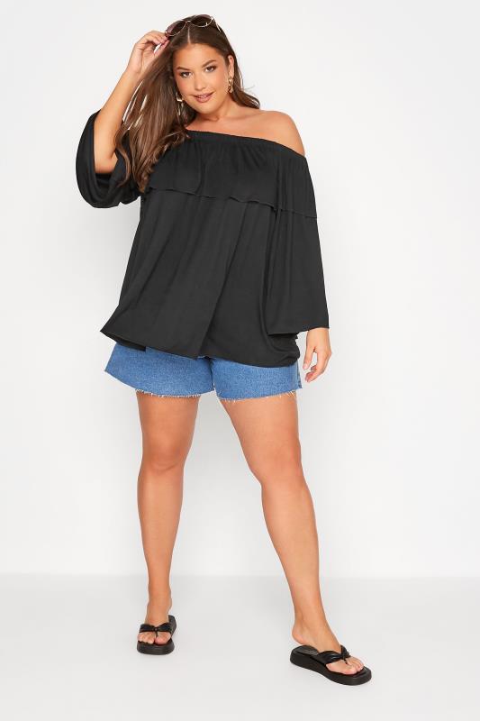 LIMITED COLLECTION Curve Black Frill Bardot Top 2