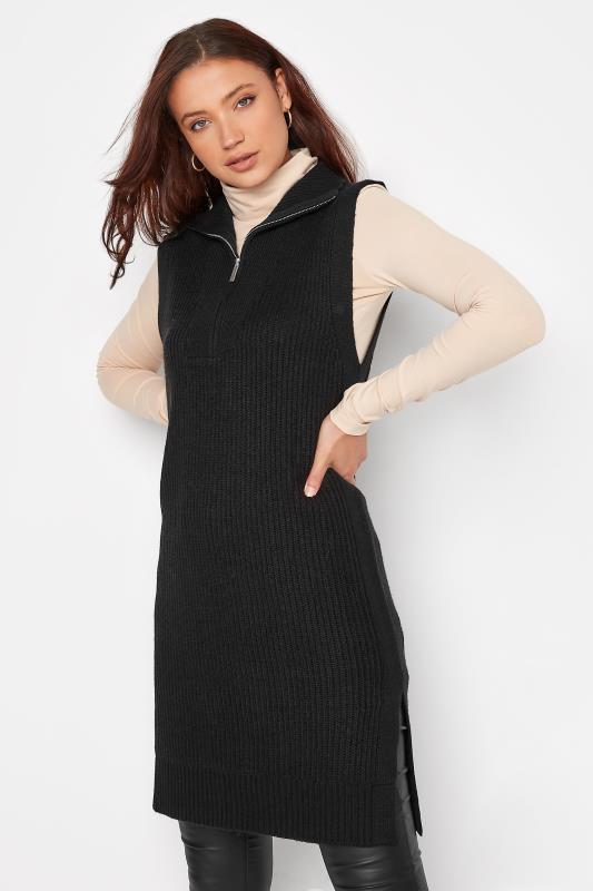 LTS Tall Black Zip Longline Knitted Vest Top 1